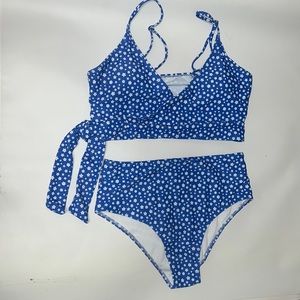 Blue and White Floral Bathing Suit Set